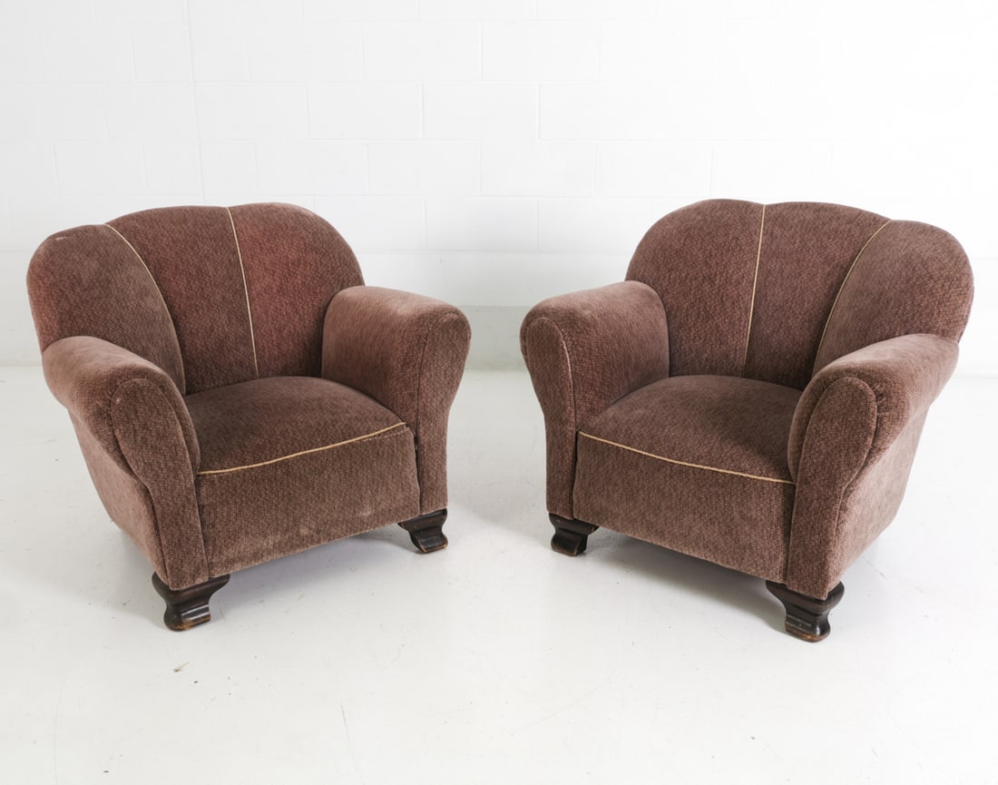 PAIR DECO STYLE DANISH VELVET LOUNGE CHAIRS 1940S - 2