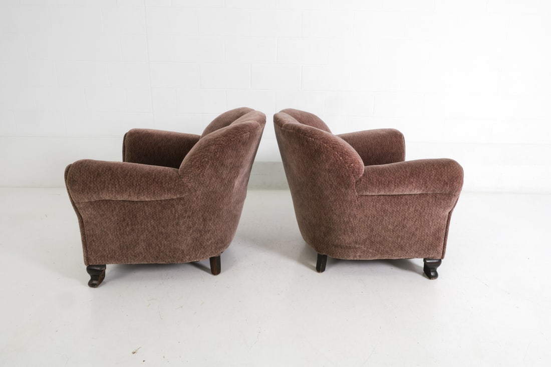 PAIR DECO STYLE DANISH VELVET LOUNGE CHAIRS 1940S - 7