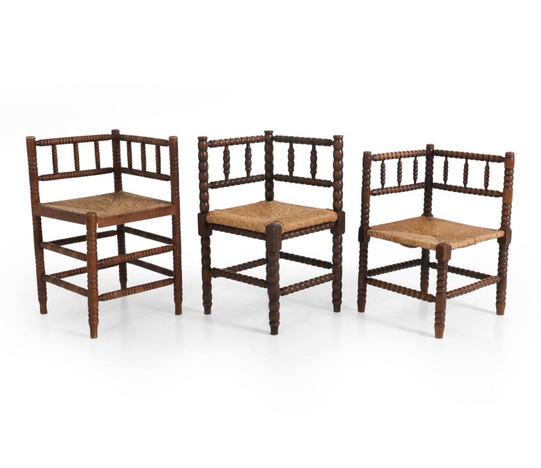 (3) DUTCH OAK & RUSH CORNER CHAIRS C. 1920S (1 of 1)