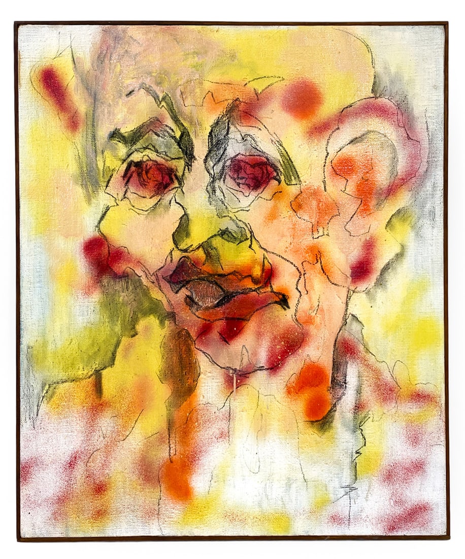 ABSTRACT PORTRAIT OF A MAN O/C: Apparently unsigned. Dimensions: Frame H 37" x W 31". Canvas H 36" x W 30". Condition: Scuffs to frame, wear consistent with age and display.