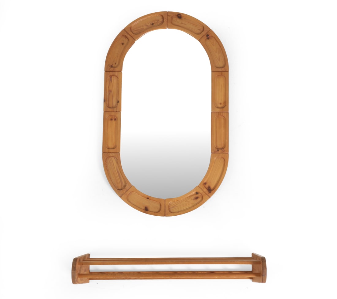 SWEDISH PINE WALL MIRROR & COAT RACK C. 1970S (1 of 16)