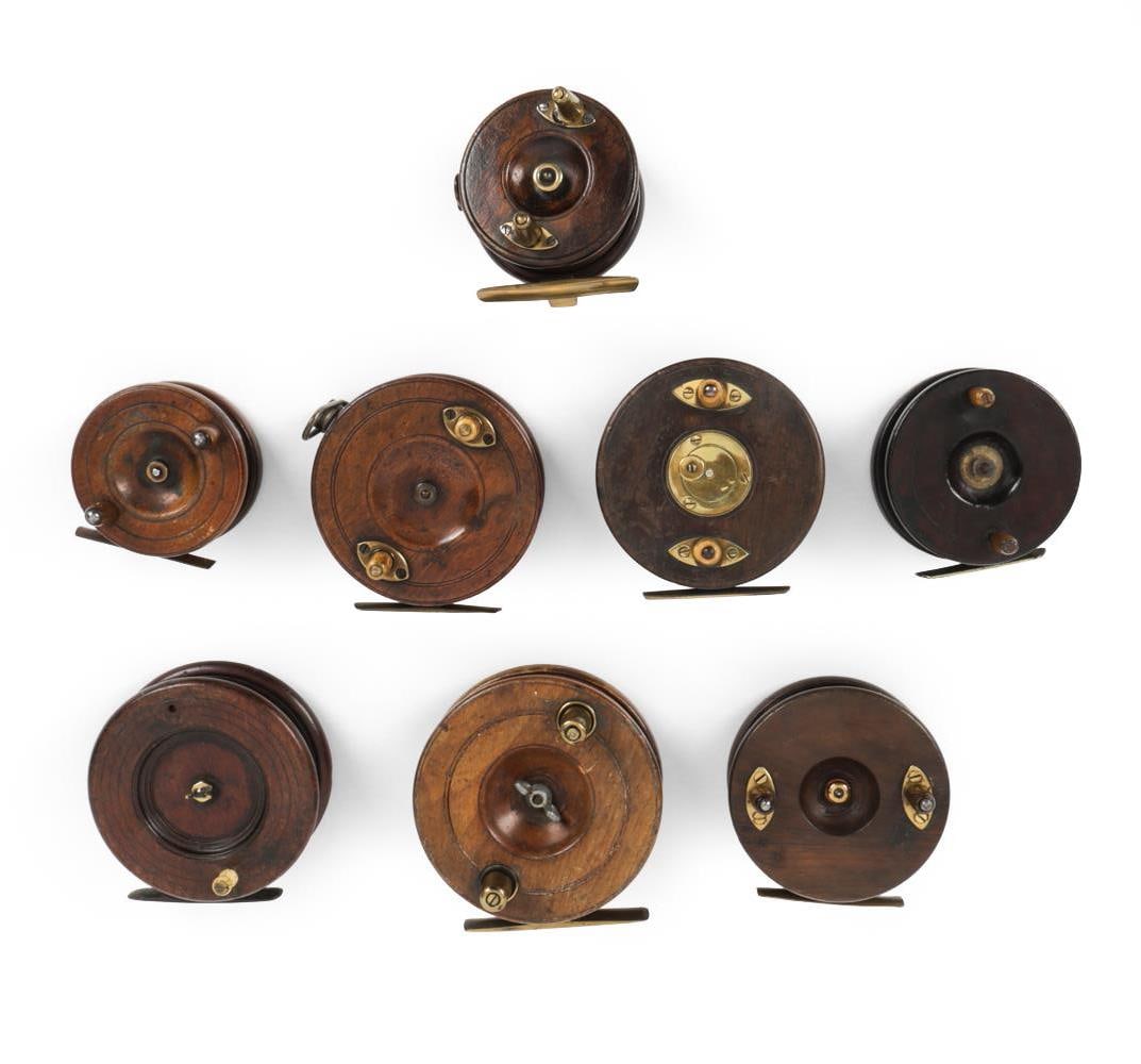NOTTINGHAM-STYLE WOOD & BRASS FISHING REELS (1 of 9)