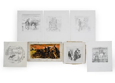 ILLUSTRATION PENCIL SKETCHES & O/B BATTLE SCENE