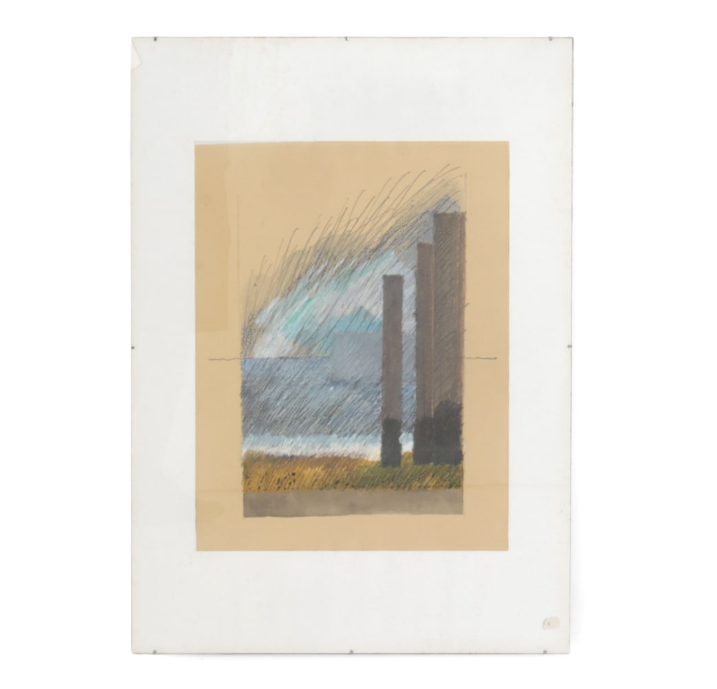 FREDERIC WALPERSWYLER (1944-2024) CITYSCAPE: Mixed media, mainly oil pastels, expressionist landscape. Marked on backside. Dimensions: (frame) H 27.5" x W 20" (sight) H 18" x W 14" Condition: Showing signs of wear including soiling to border and