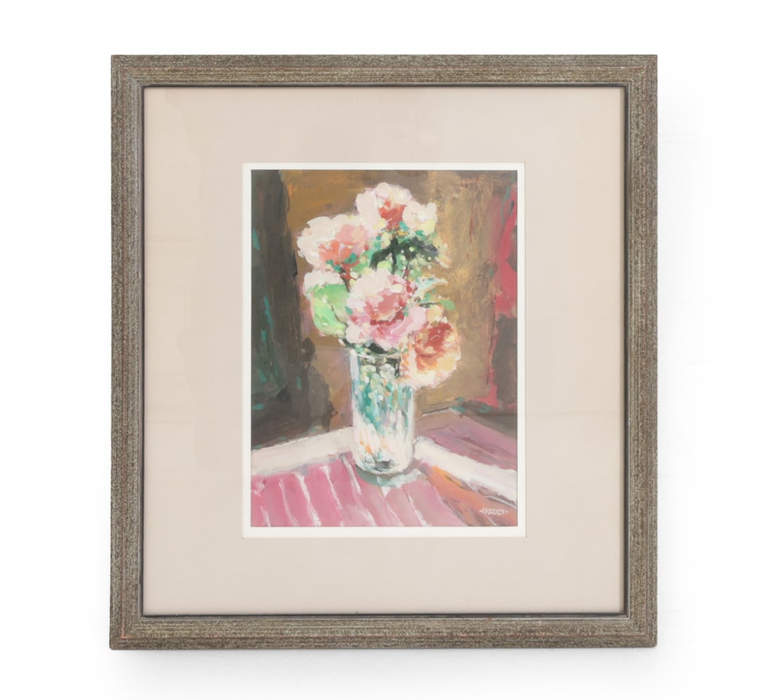 JAMES R. PASCUCCI (1928-2015) STILL LIFE A/B: Titled "Floral representation" on verso, signed lower right. Acrylic on board. Dimensions: (Frame) H 19.5" x W 17.75" (Sight) H 11.5" x W 8.5" Condition: Wear consistent with age. Scuffs to frame.