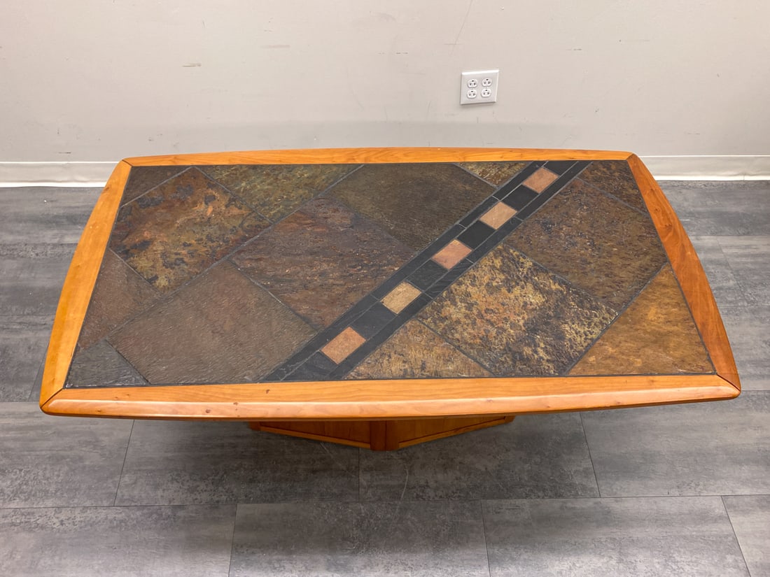 BRUTALIST DANISH STONE TOP COFFEE TABLE - 3