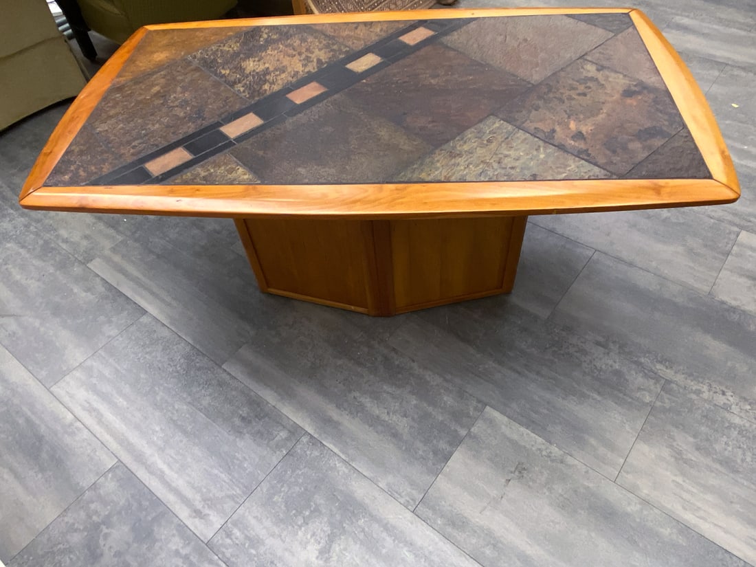 BRUTALIST DANISH STONE TOP COFFEE TABLE - 9