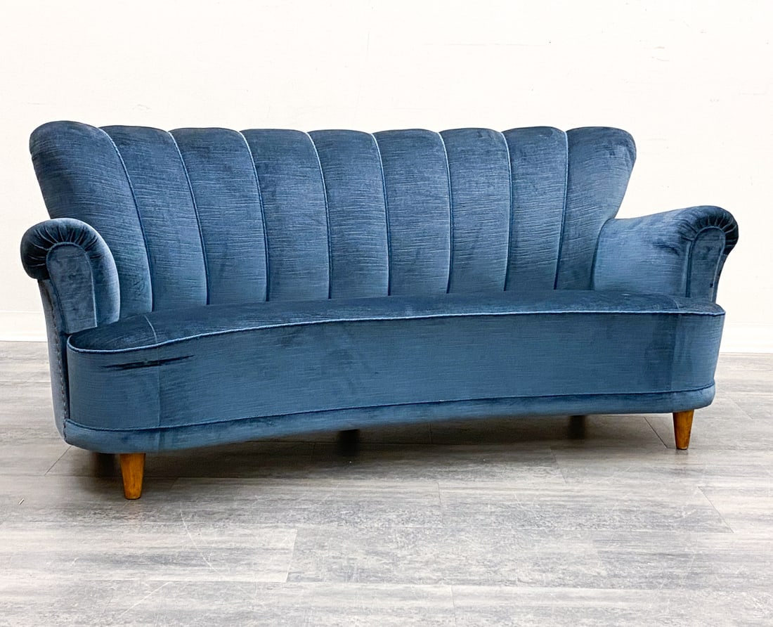 STYLE OF HANSEN SCANDINAVIAN VELOUR SOFA C. 1950S (1 of 11)