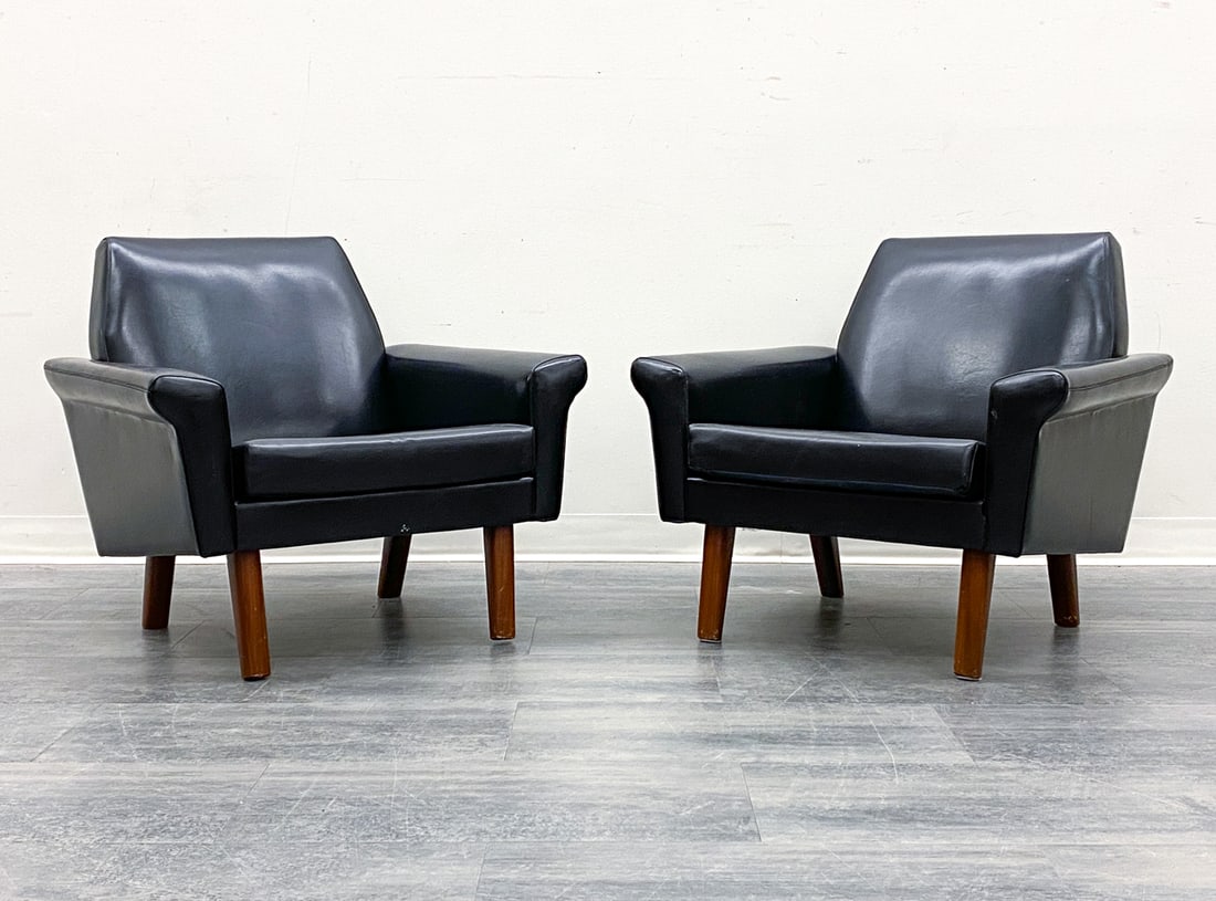 PAIR SJOKVIST SWEDISH LEATHER LOUNGE CHAIRS 1960S (1 of 14)