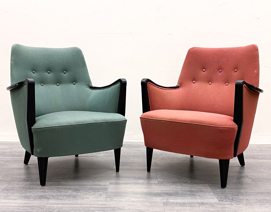 PAIR DECO STYLE SCANDINAVIAN LOUNGE CHAIRS 1960S (1 of 13)