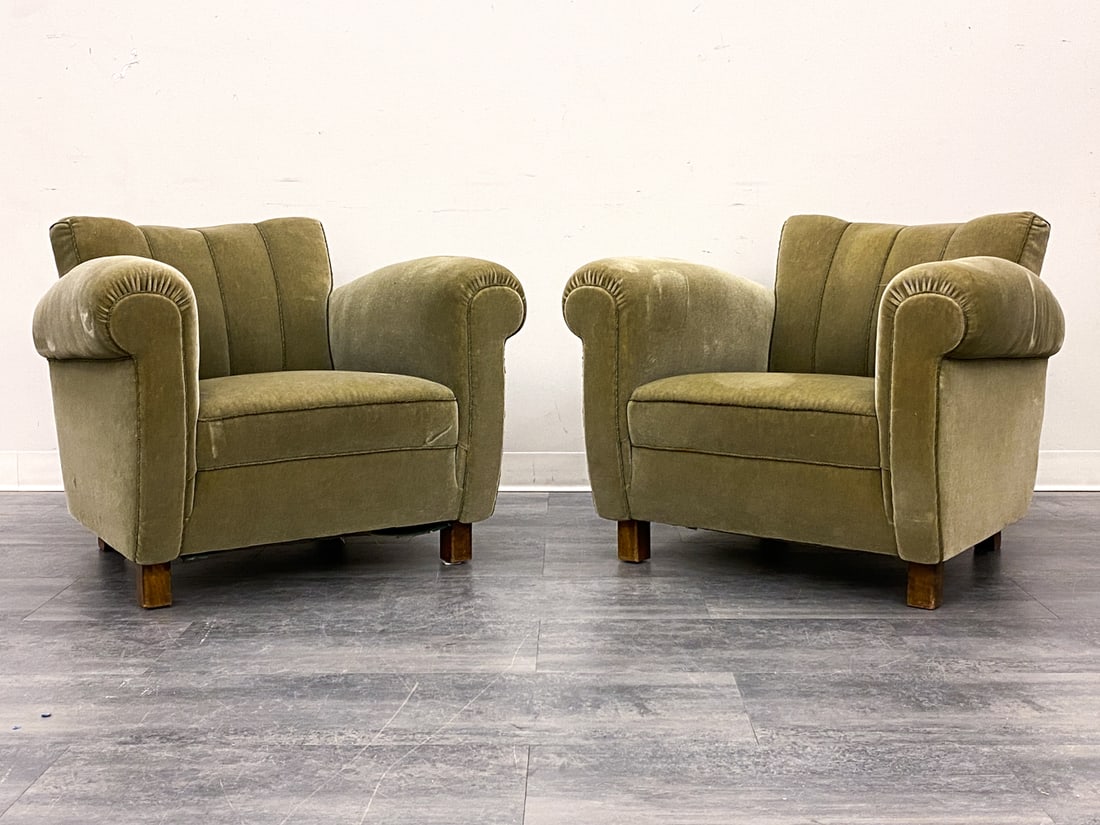 PAIR ART DECO SWEDISH MOHAIR LOUNGE CHAIRS 1930S - 2