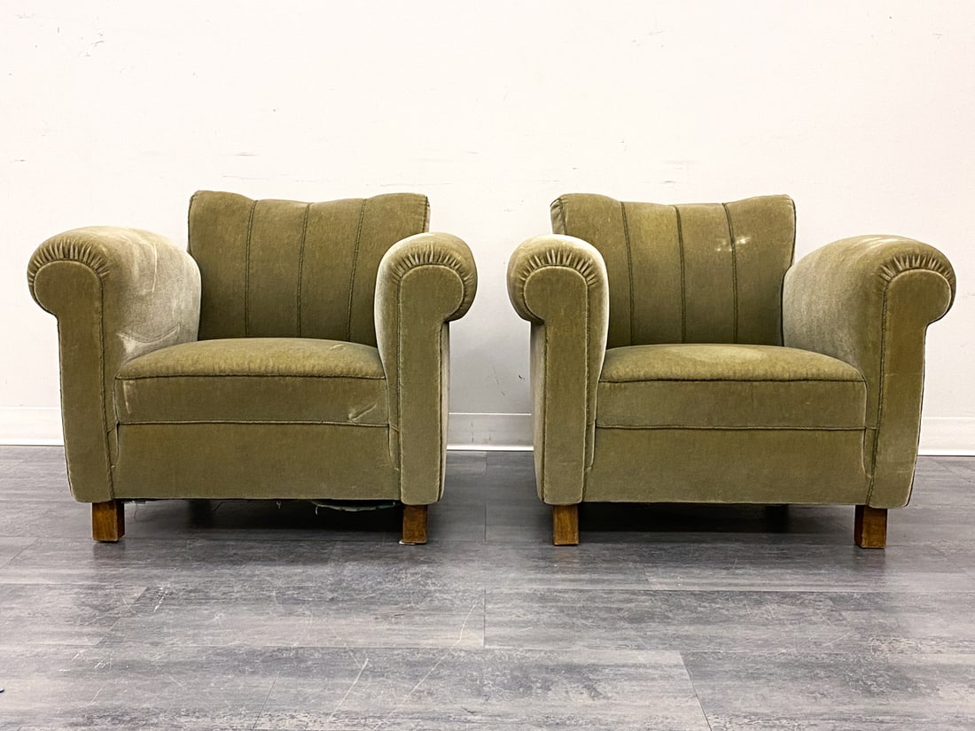 PAIR ART DECO SWEDISH MOHAIR LOUNGE CHAIRS 1930S - 6