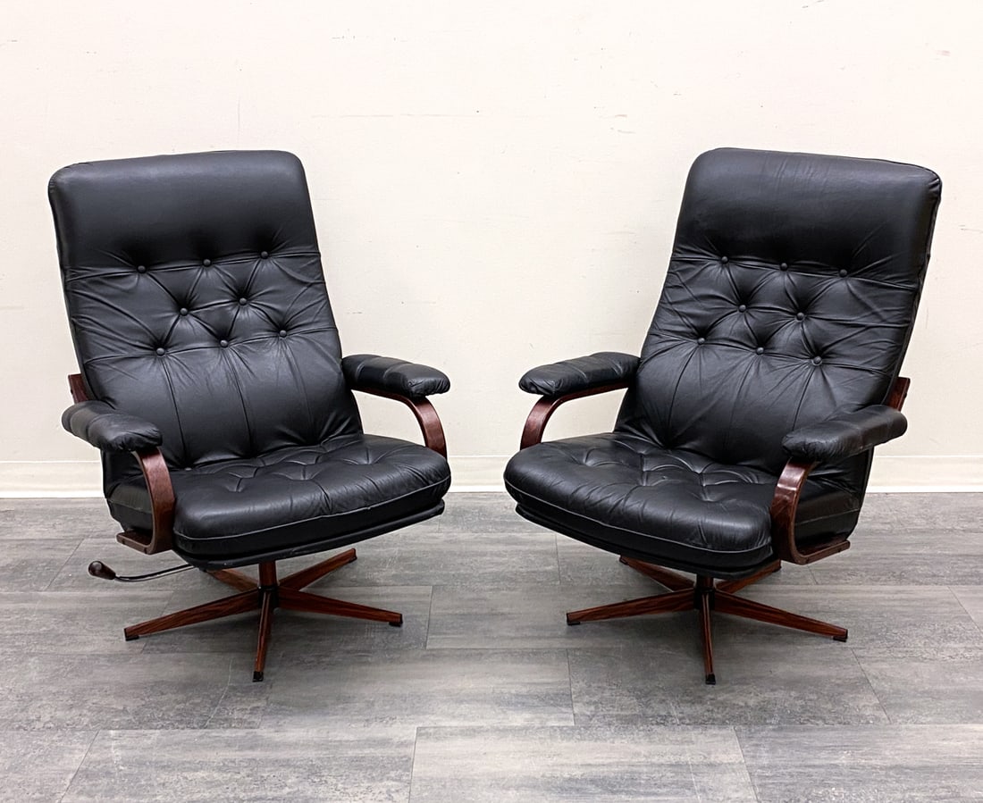 PAIR GOTE STYLE SWEDISH LEATHER LOUNGE CHAIRS (1 of 14)