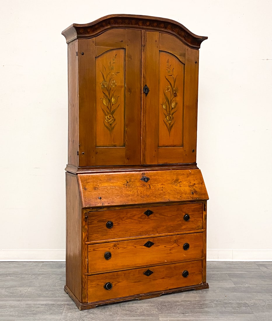 19TH C ANTIQUE SWEDISH PINE SECRETARY DESK CABINET (1 of 16)
