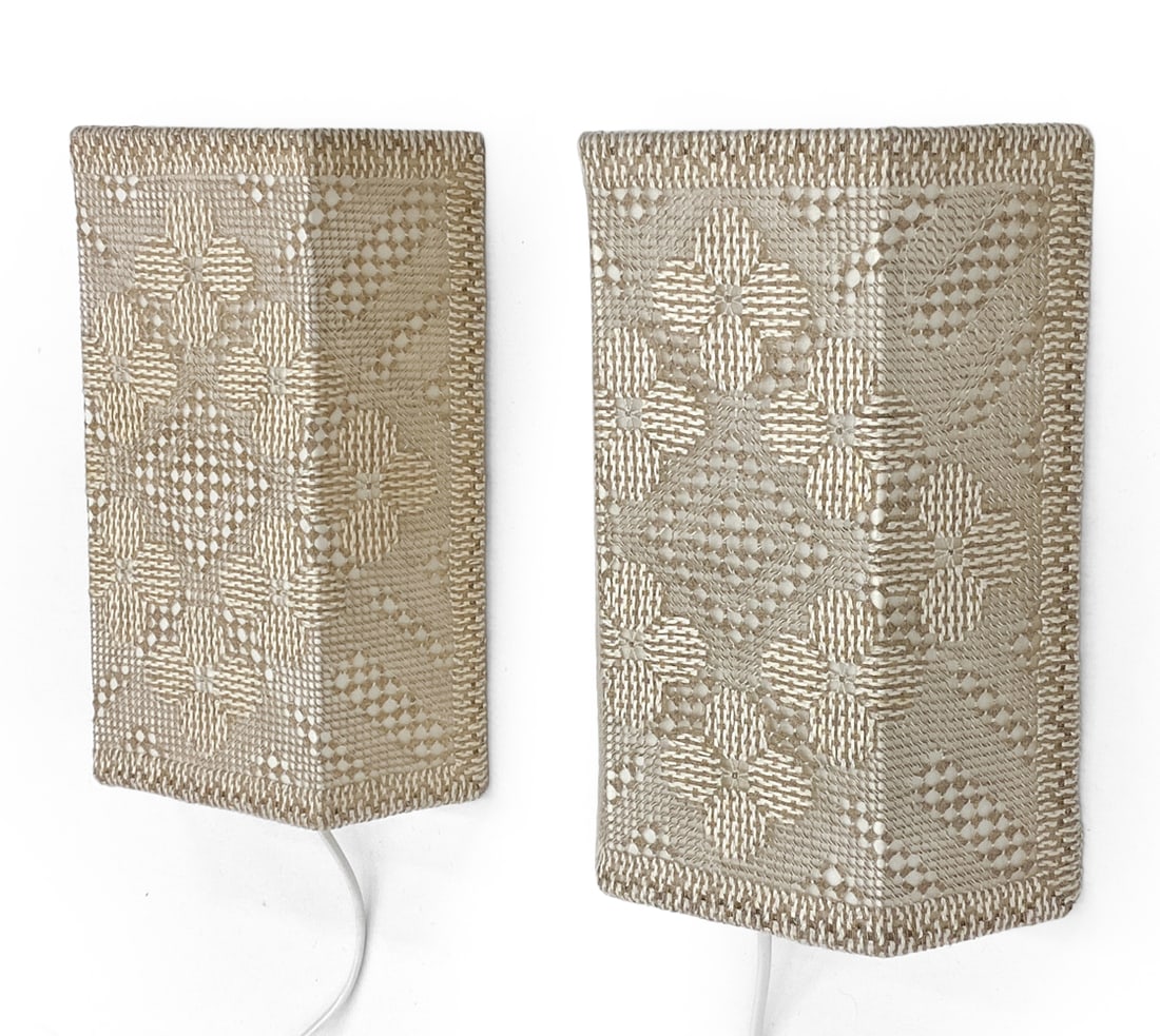 PAIR OF SWEDISH WOVEN SHADE WALL SCONCES C. 1960S (1 of 12)