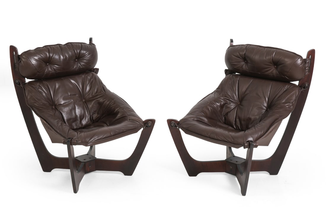 PAIR ODD KNUTSEN "LUNA" LEATHER LOUNGE CHAIRS (1 of 13)