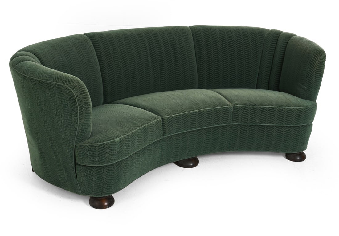 DANISH VELOUR BANANA SOFA C. 1940S (1 of 1)