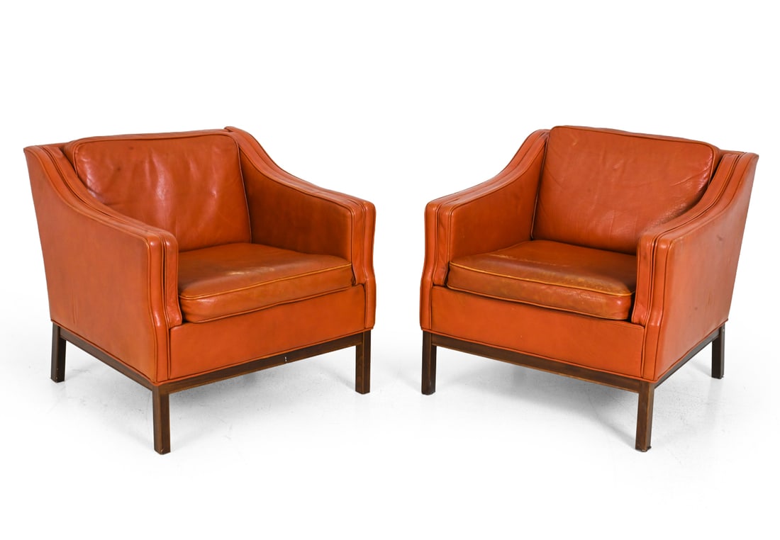PAIR STYLE OF MOGENSEN LEATHER LOUNGE CHAIRS 1970S (1 of 1)