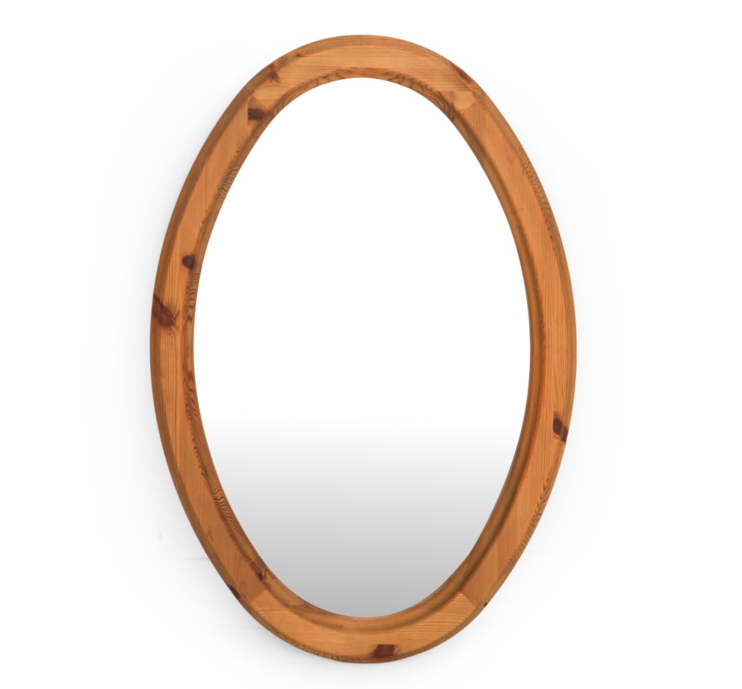 SWEDISH PINE OVAL WALL MIRROR C. 1970S