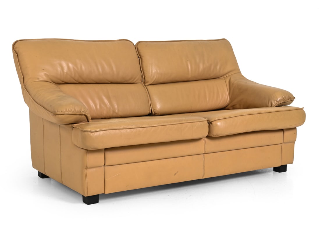 EILERSEN STYLE DANISH LEATHER LOVESEAT SOFA 1960S (1 of 1)