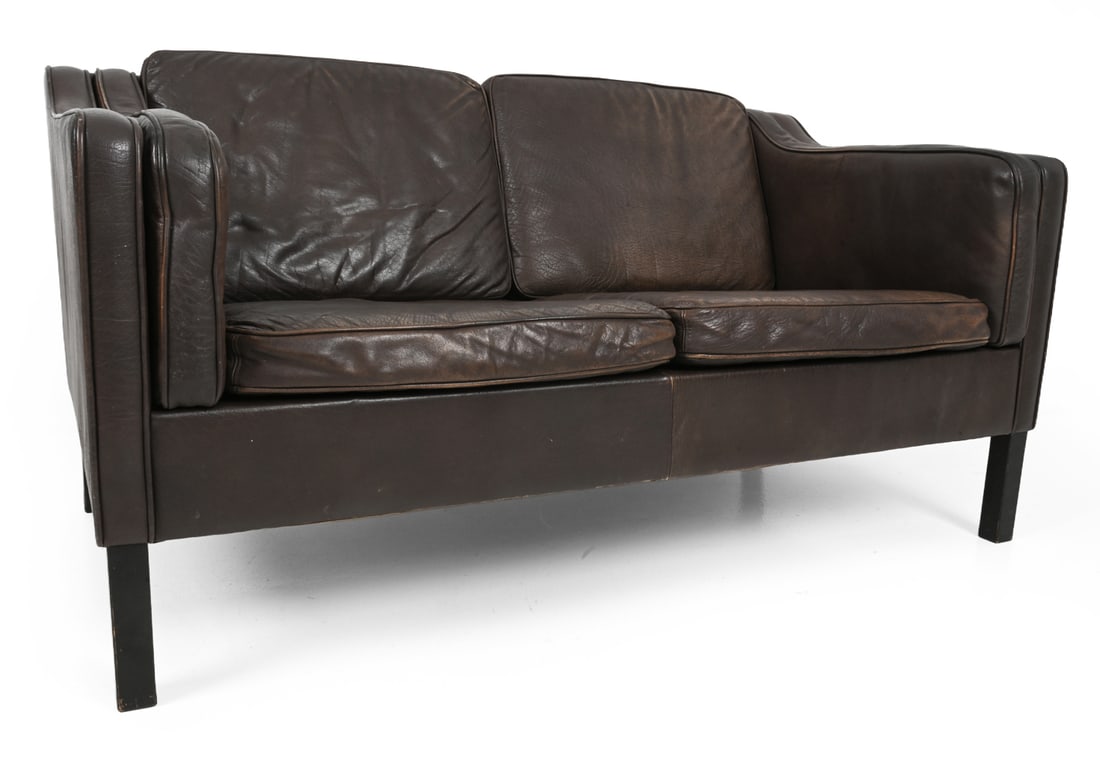 ATTR. MOGENS HANSEN DANISH LEATHER LOVESEAT SOFA (1 of 1)