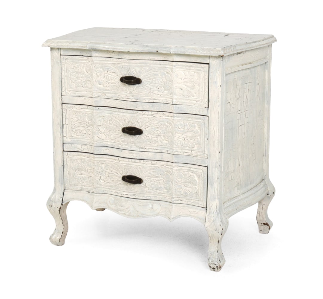 CARVED OAK PAINTED CHEST OF DRAWERS