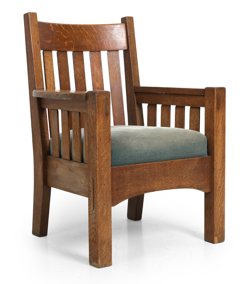 HARDEN FURNITURE MISSION OAK & MOHAIR LOUNGE CHAIR (1 of 13)