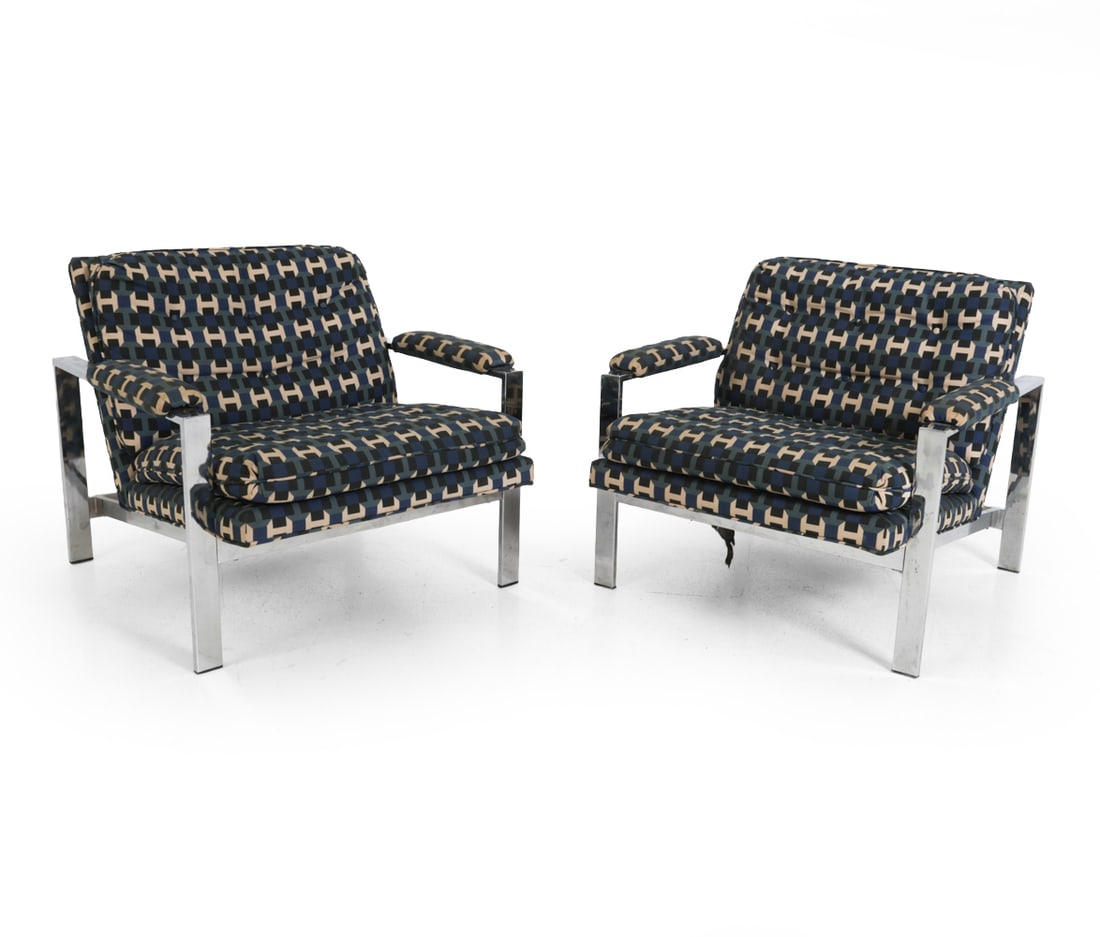 PAIR HERMES UPHOLSTERED CHROME LOUNGE CHAIRS (1 of 15)
