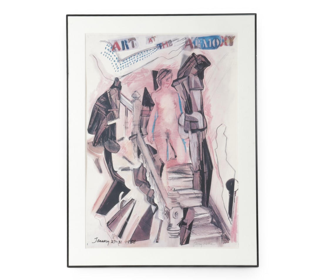 LARRY RIVERS (1923-2002) LITHOGRAPH 1988: Printed signature. Dimensions: (Frame) H 41.5 " x W 31.5 " (Sight) H 35" x W 25" Condition: Wear consistent with age. Minor buckling to mat on the left side. Light soiling spots to mat. Scuffs to