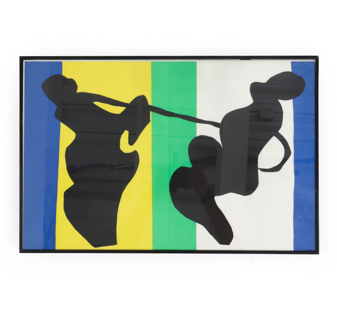 AFTER HENRI MATISSE JAZZ PORTFOLIO LITHOGRAPH: Reproduction of "Le Cow-boy" from Matisse's Jazz portfolio. Originally released in 1947, reproduction circa 1983. Apparently unsigned. Dimensions: (Frame) H 16" x W 24" (Sight) H 15.5" x W 23.5" Condi