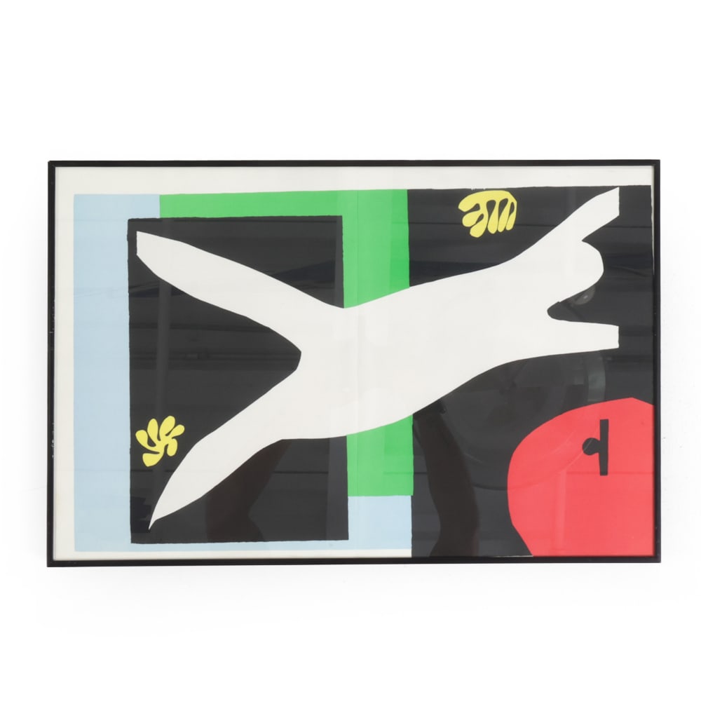 AFTER HENRI MATISSE JAZZ PORTFOLIO LITHOGRAPH: Reproduction of "La Nageuse dans l'aquarium" from Matisse's Jazz portfolio. Originally released in 1947, reproduction circa 1983. Apparently unsigned. Dimensions: (Frame) H 16" x W 24" (Sight) H 15.5"