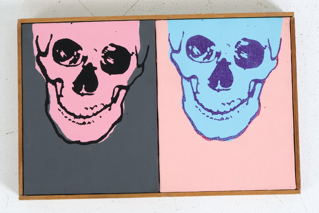 MULTICOLORED SKULLS DIPTYCH A/C - 3