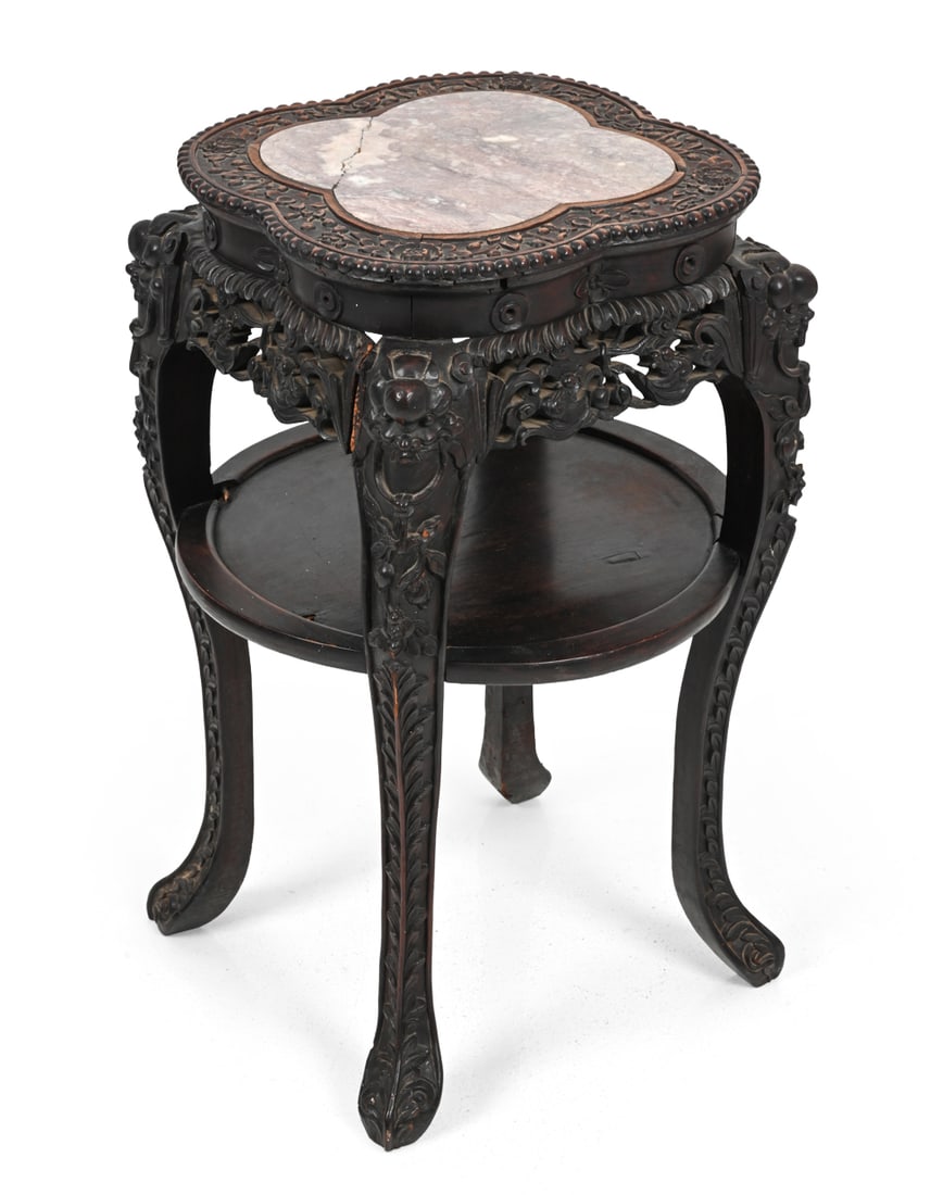 CHINESE CARVED ROSEWOOD & MARBLE SIDE TABLE (1 of 17)