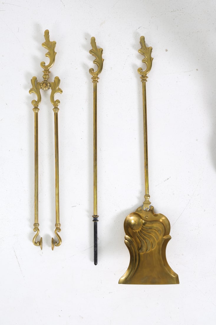 ANTIQUE BRASS FIREPLACE TOOLS - 2