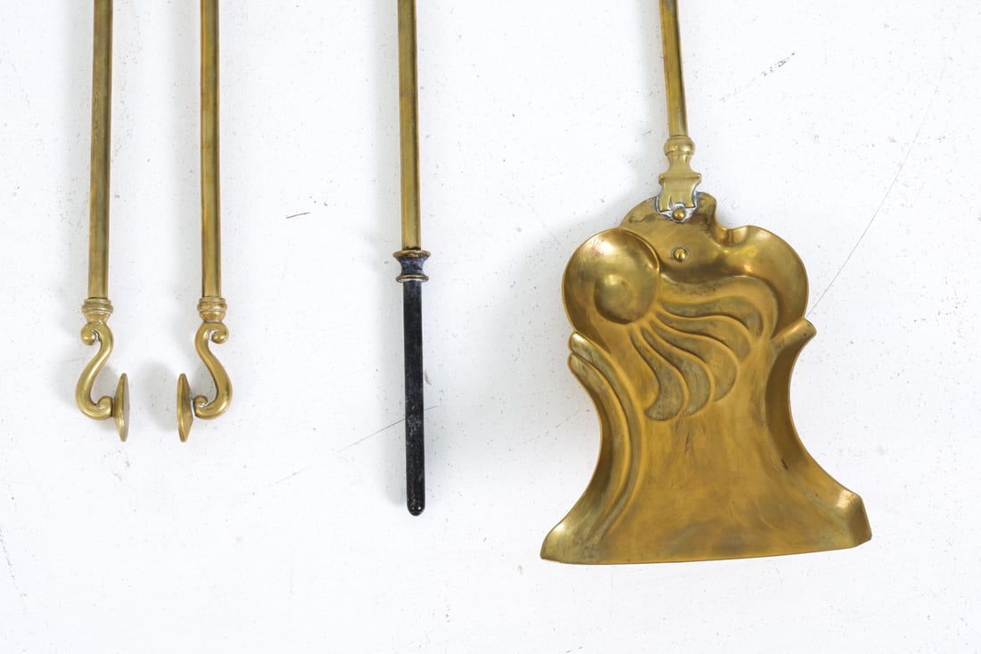 ANTIQUE BRASS FIREPLACE TOOLS - 4
