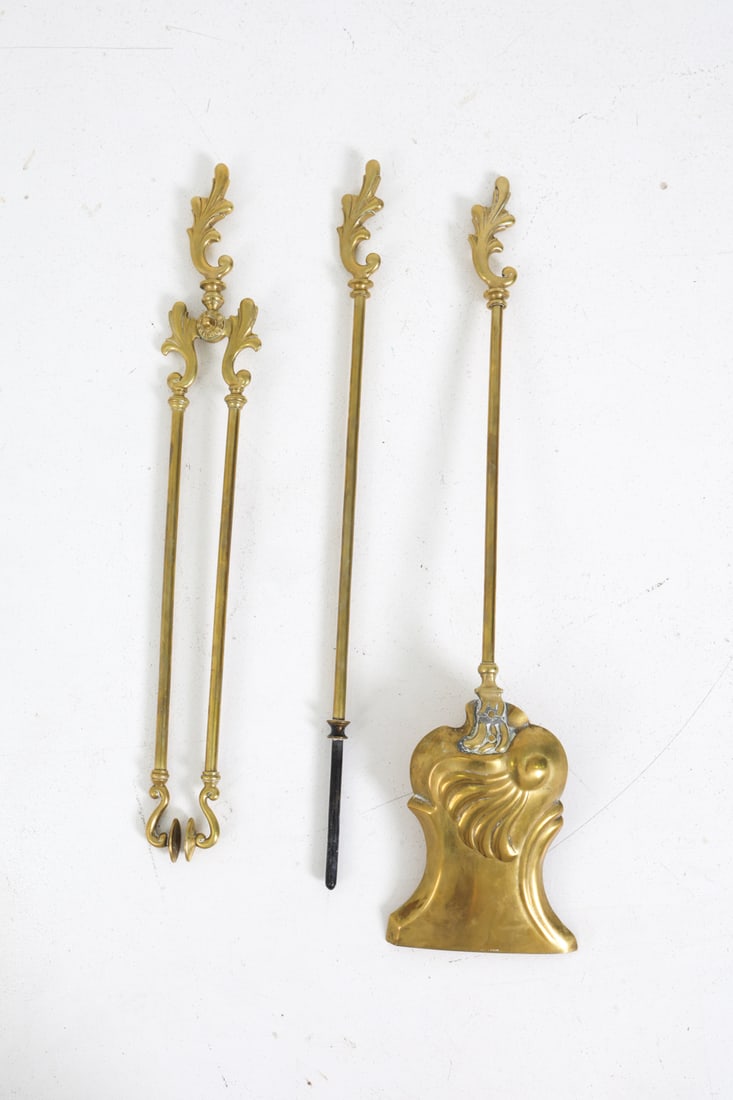 ANTIQUE BRASS FIREPLACE TOOLS - 8