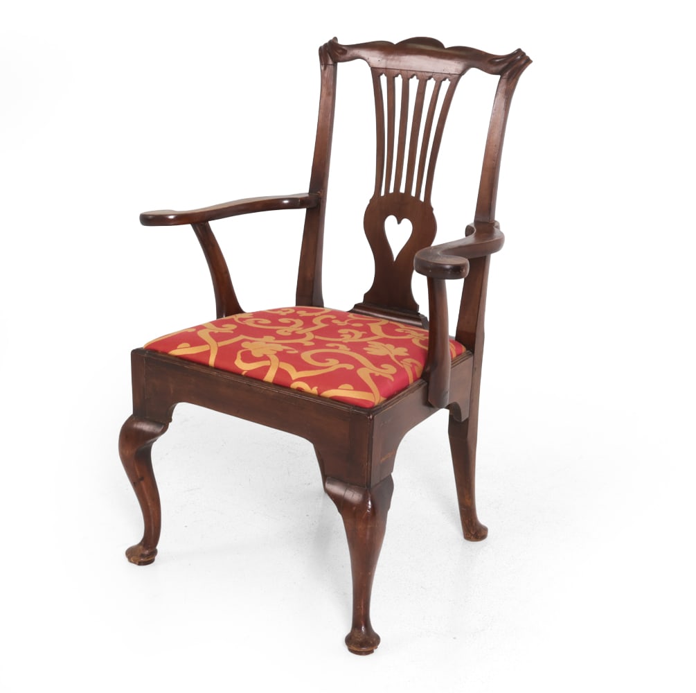 ANTIQUE MAHOGANY HEART BACK CHIPPENDALE ARMCHAIR