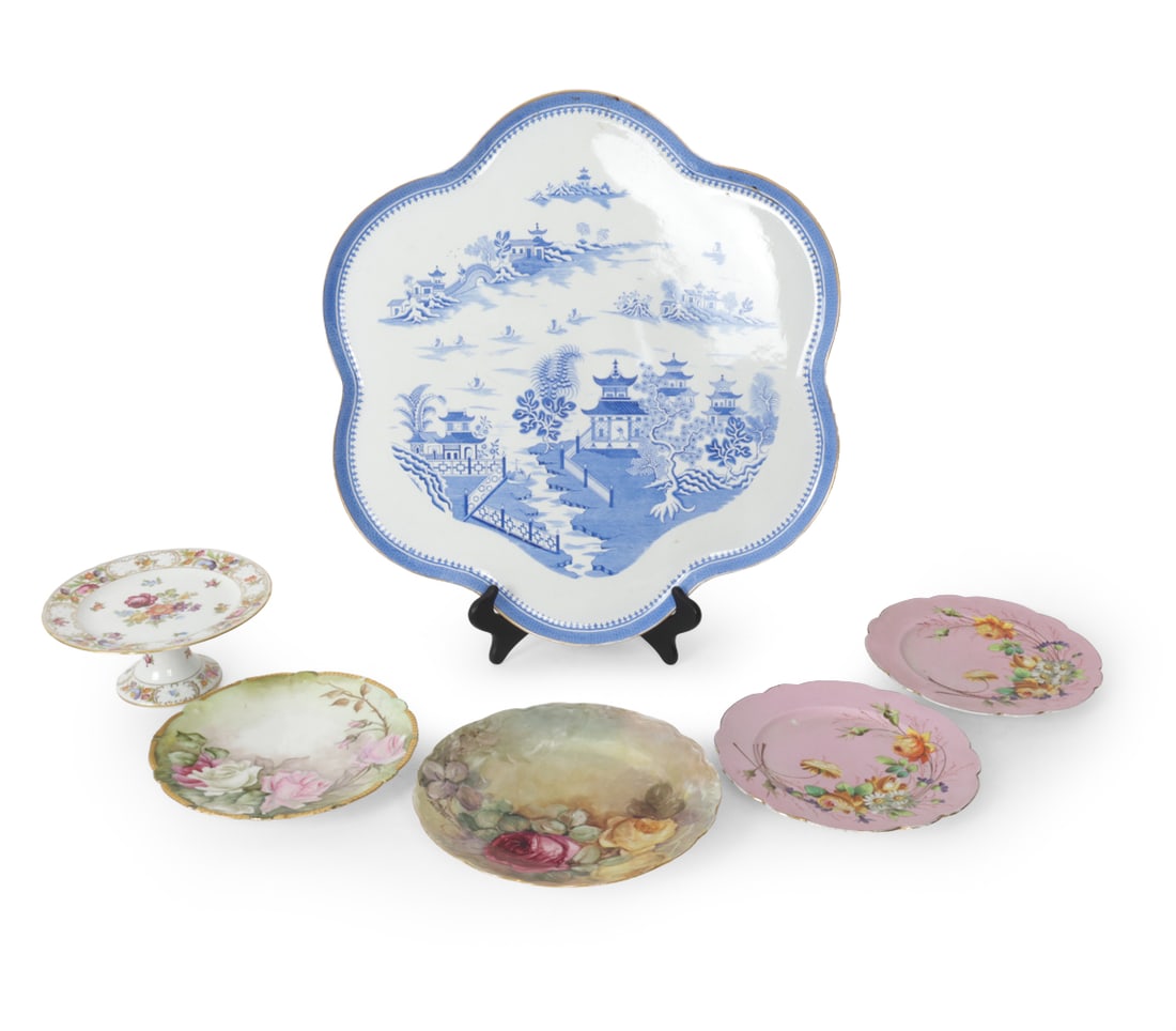 ANTIQUE PORCELAIN GROUPING INCL KPM: (6) All variously marked. Includes German, British, and French brands. 19th century. Dimensions: W 19.75" x D 17.5" Condition: Scuffs, wear of finish, and discoloration. Wear consistent with age and