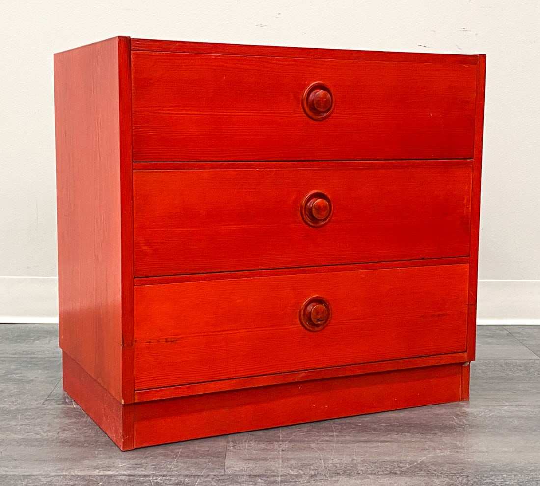 DANISH RED STAINED PINE CHEST OF DRAWERS C. 1960S (1 of 12)