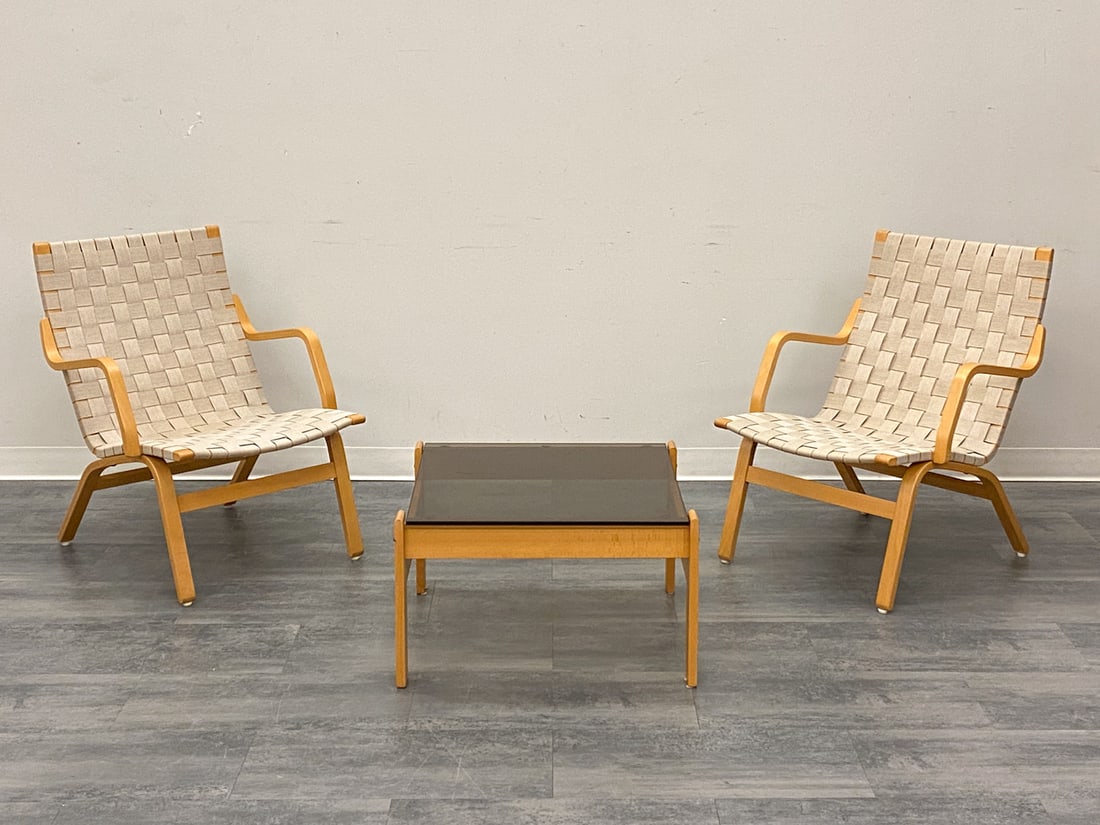 PAIR OSTERGAARD STYLE DANISH LOUNGE CHAIRS & TABLE (1 of 15)
