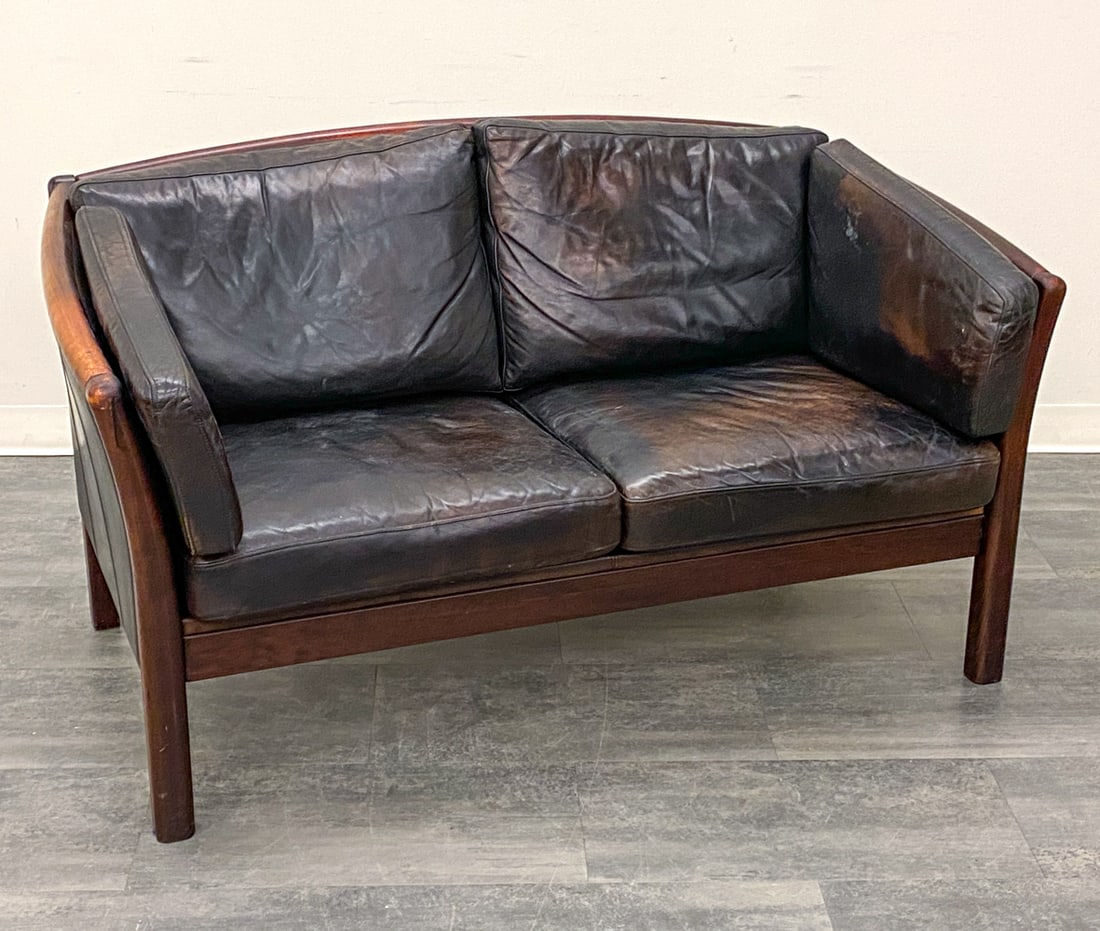 DANISH LEATHER LOVESEAT SOFA 1970S (1 of 13)
