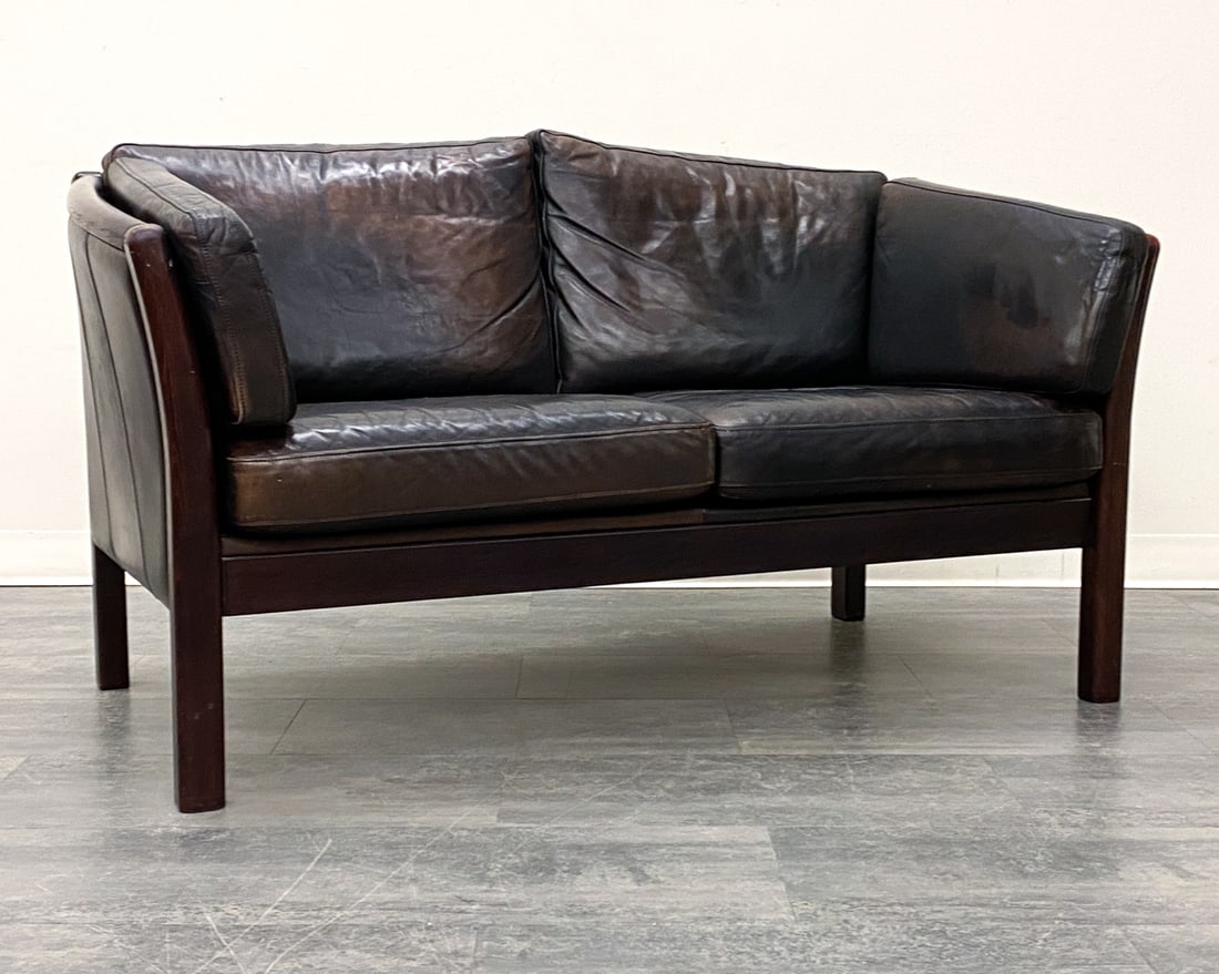 DANISH LEATHER LOVESEAT SOFA 1970S (1 of 1)