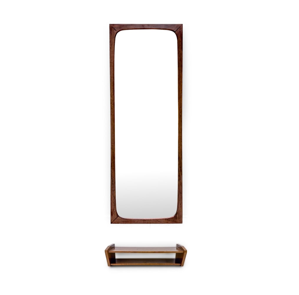 AARHUS GLASIMPORT DANISH TEAK MIRROR W/ SHELF (1 of 17)