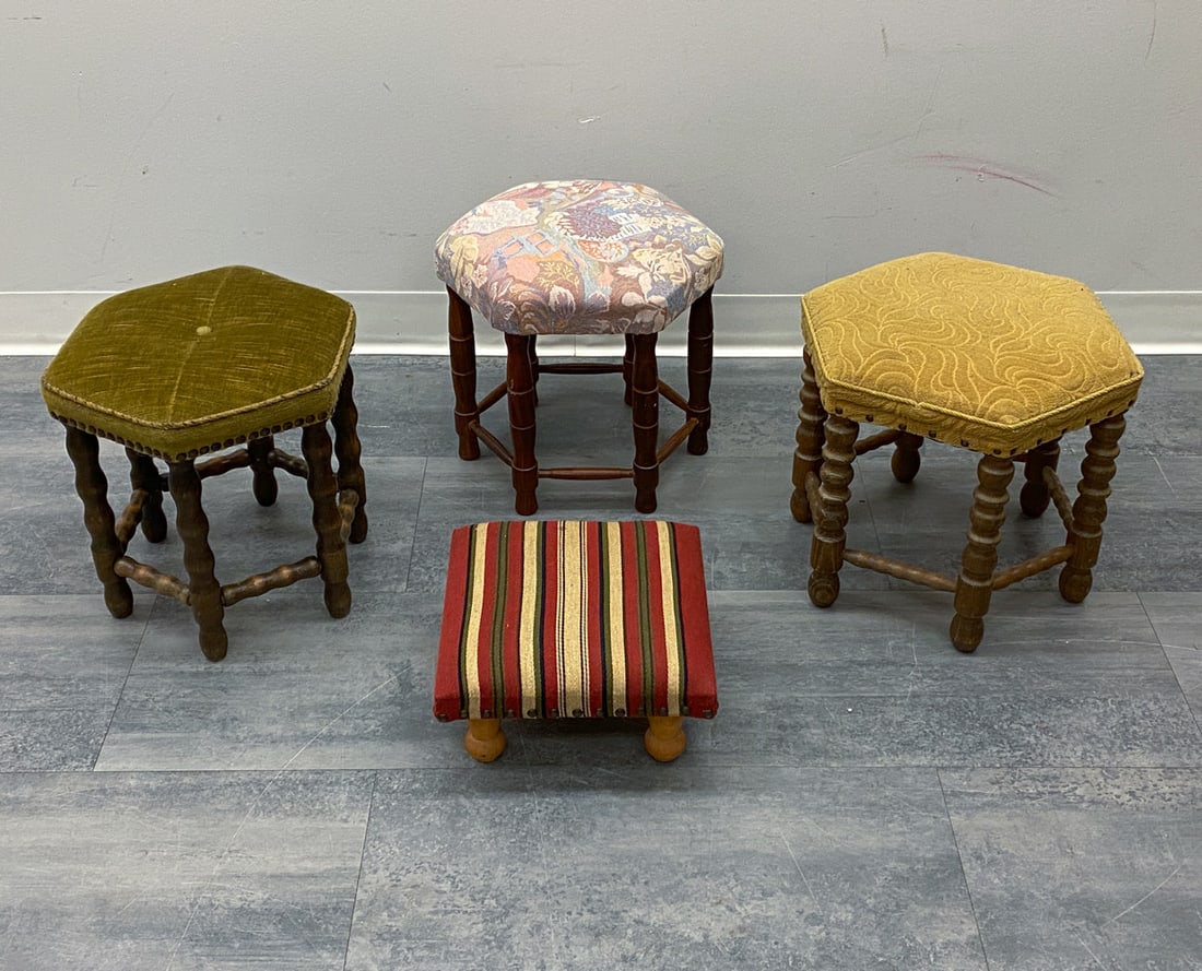 GROUPING OF SCANDINAVIAN TURNED OAK STOOLS (1 of 1)