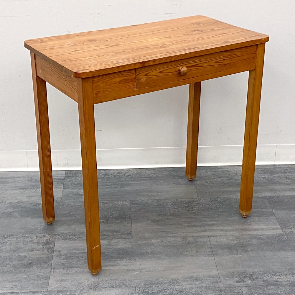 SWEDISH PINE SIDE TABLE C. 1960S: Sweden, circa 1960s. Dimensions: H 30.5" x W 31.5" x D 17.5" Condition: Wear consistent with age and use. Fading, scuffs, rubs.