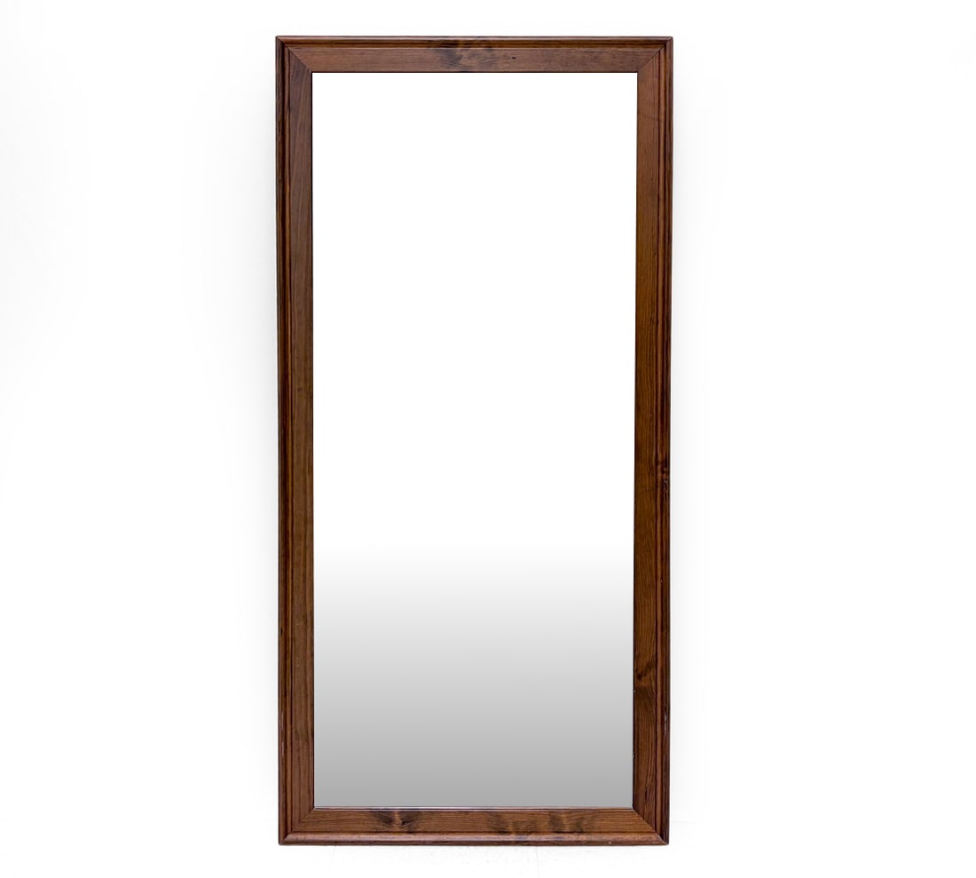 SWEDISH BEECH WALL MIRROR C. 1970S: Stamped to back. Dimensions: H 48.25" x W 23.25" Condition: Wear consistent with age and use. Minor scuffs, nicks to frame.