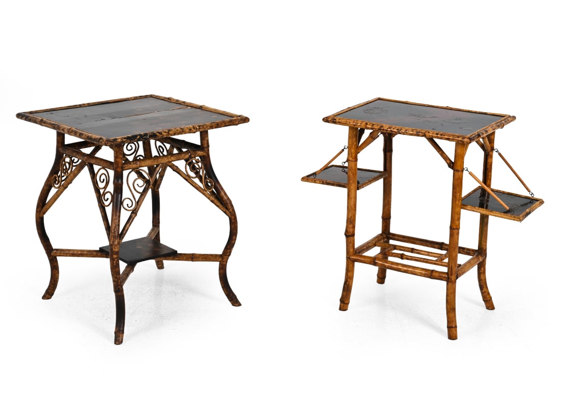 PAIR CHINOISERIE STYLE LACQUER BAMBOO TABLES (1 of 15)