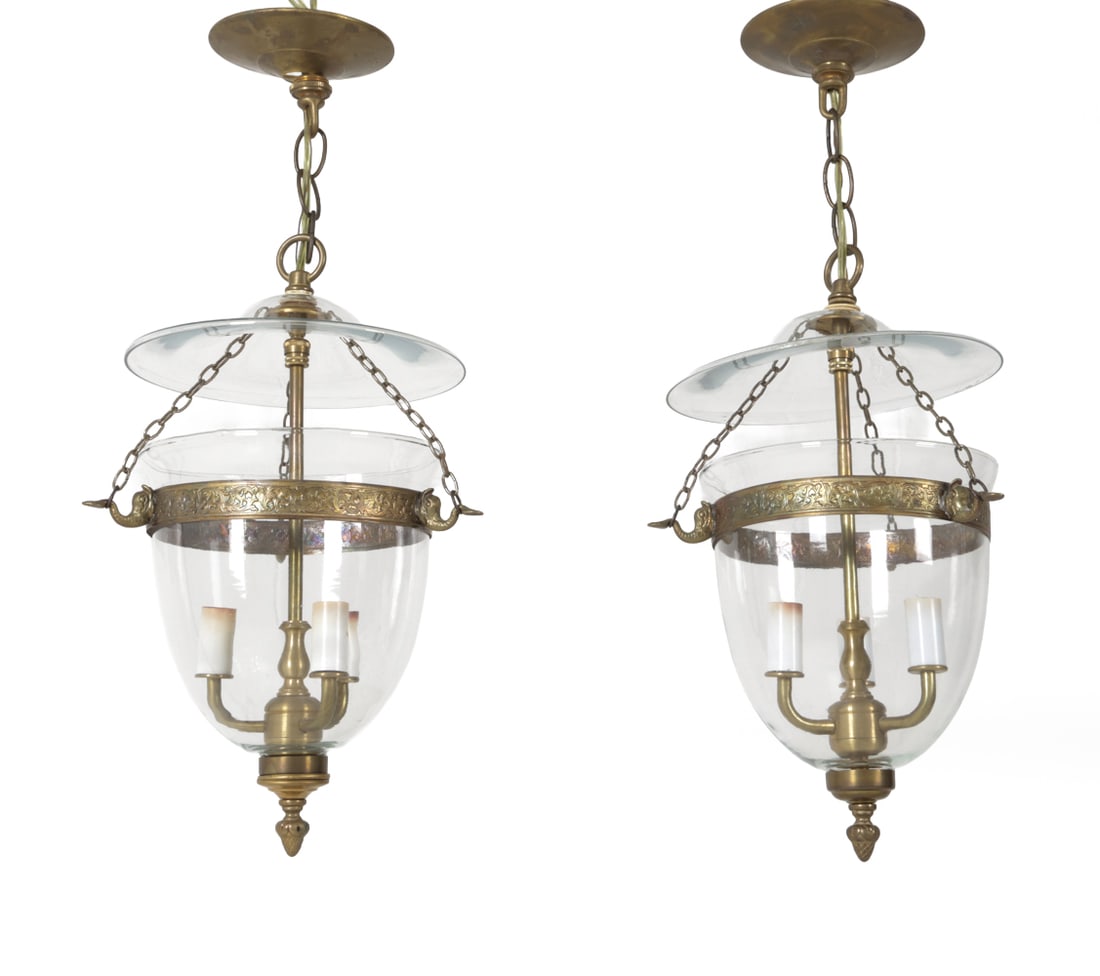 PAIR OF VISUAL COMFORT BRASS AND GLASS LANTERNS (1 of 15)