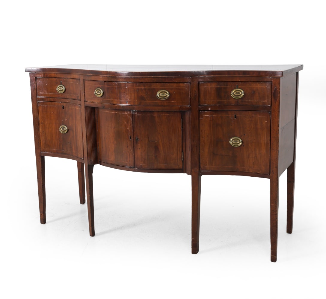 HEPPLEWHITE STYLE MAHOGANY SERPENTINE SIDEBOARD (1 of 20)