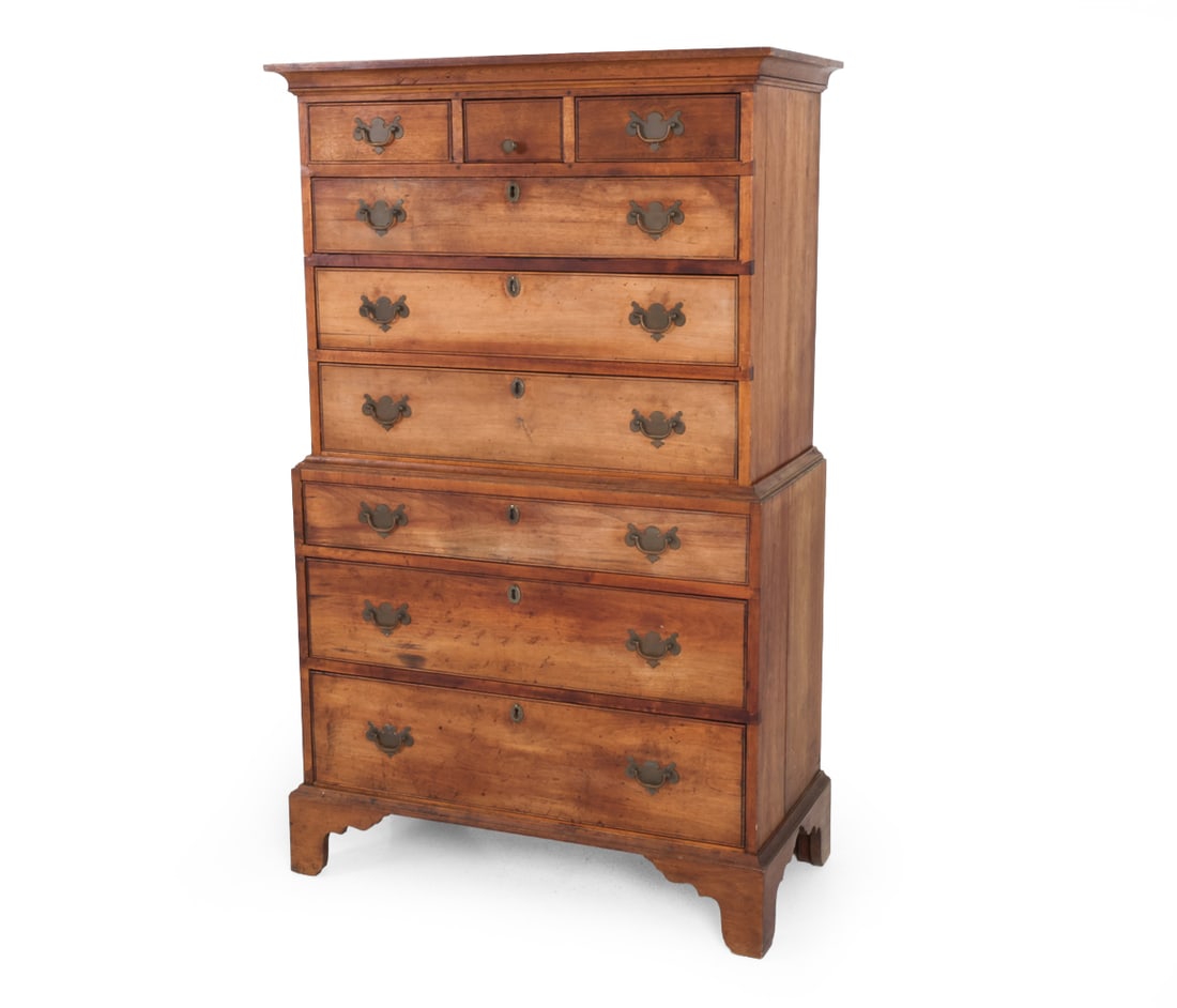 ANTIQUE CHIPPENDALE STYLE PINE CHEST ON CHEST (1 of 20)